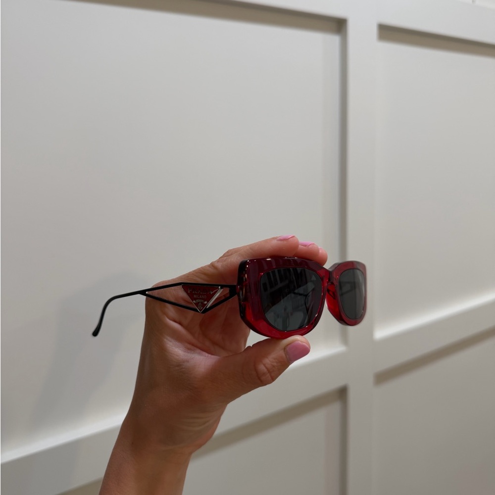 Prada Red Rectangular Sunglasses with Black Lenses - Picture 6 of 6